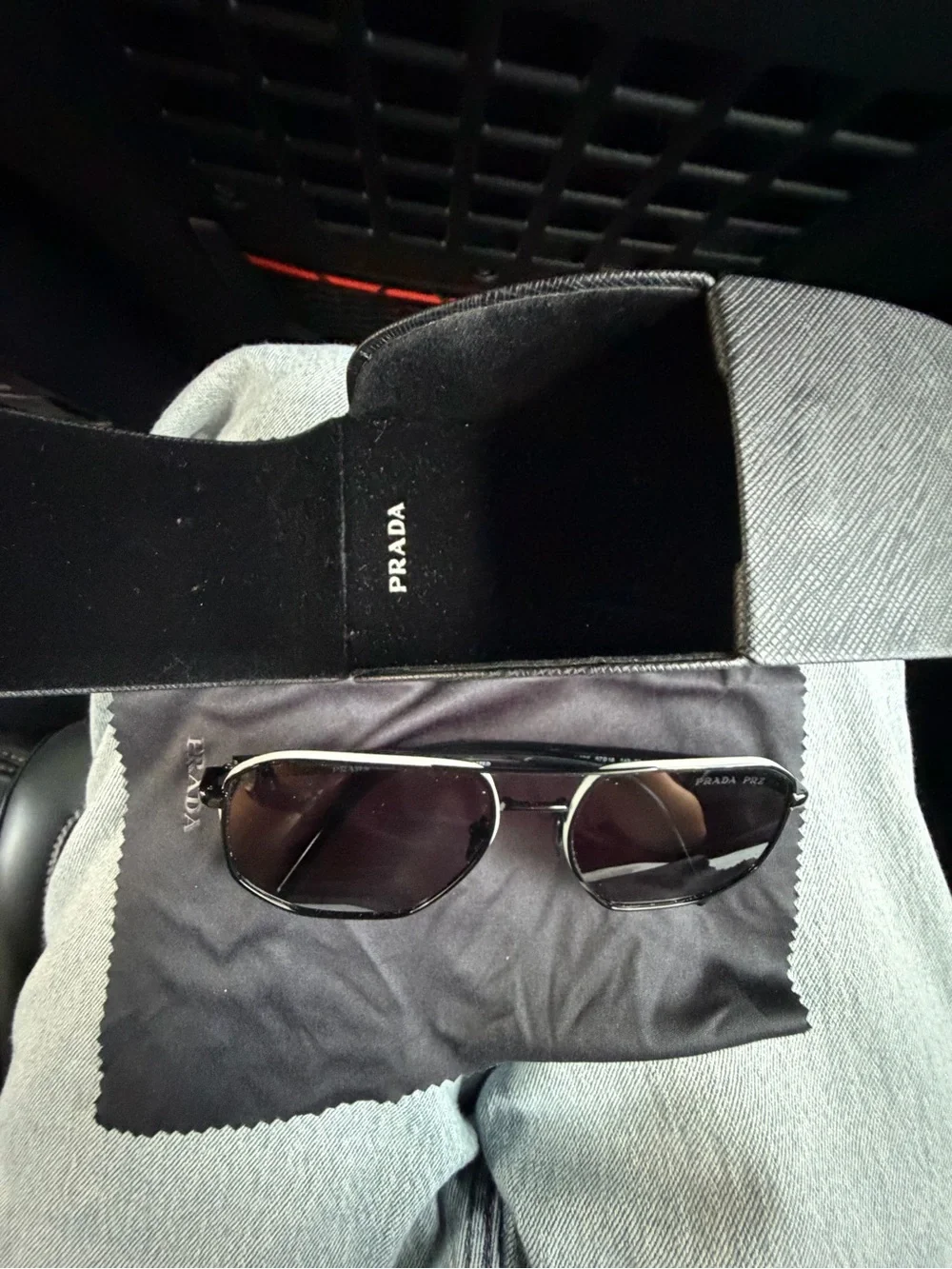 Prada Black Aviator Sunglasses with white trim